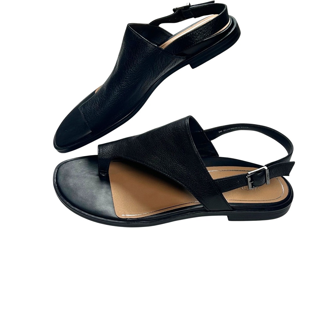Vionic Women Ella Sandals Black Pebbled Leather Asymmetric Slingback 9M